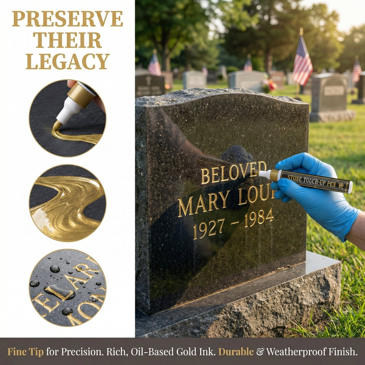 Golden Tombstone Marker Pen for Restoring Faded Grave Inscriptions 2 PCS
