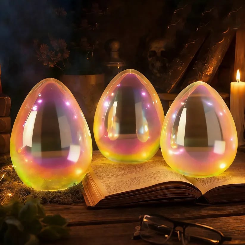 Easter Decor - Glowing Pearlescent Glass Egg Trio