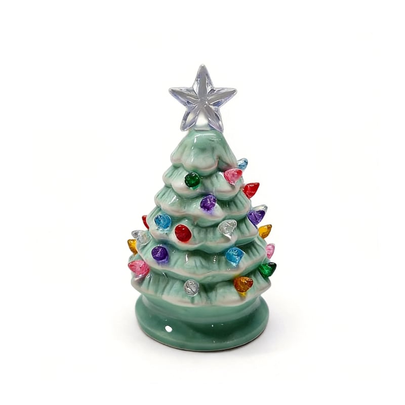 Mini 4.5-inch retro LED ceramic Christmas tree (lighted) suitable for holiday decor or as a gift