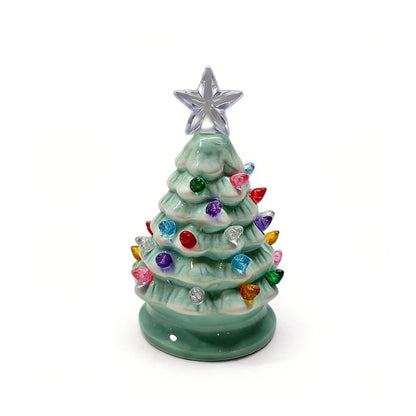 Mini 4.5-inch retro LED ceramic Christmas tree (lighted) suitable for holiday decor or as a gift