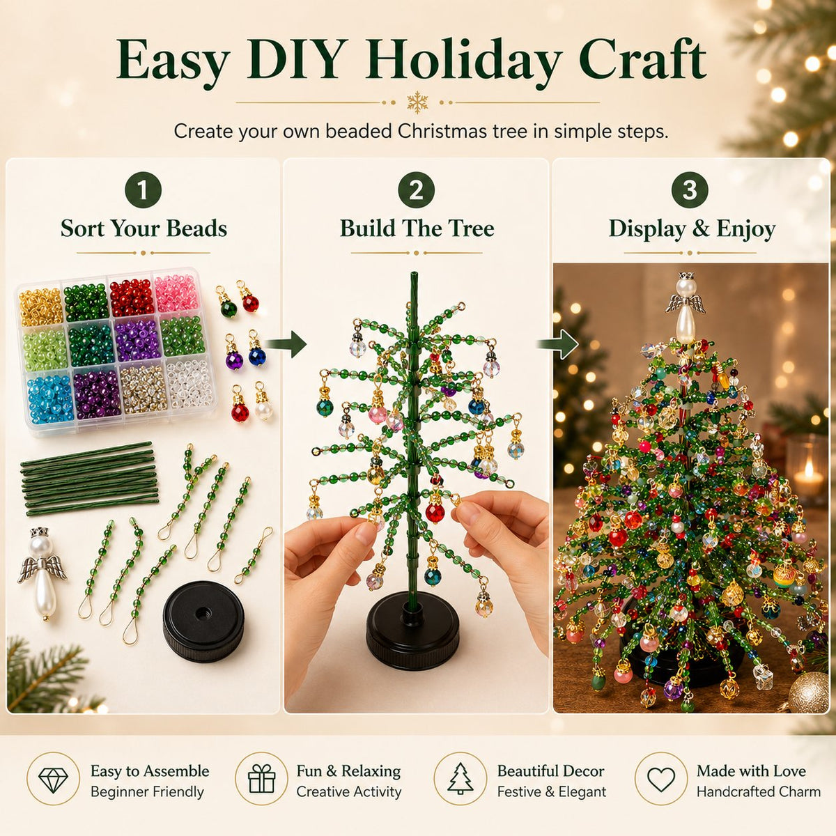 DIY Beaded Christmas Tree Kit Create Your Own Sparkling Holiday Decoration
