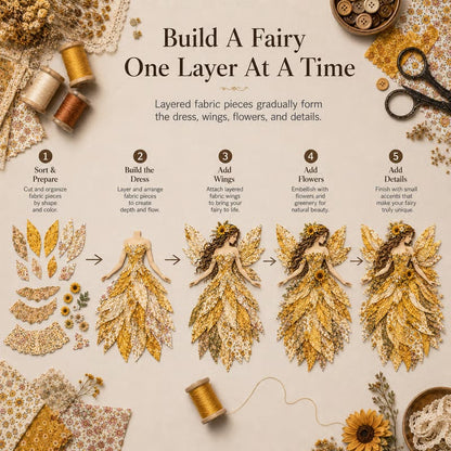 Premium Fairy Patchwork DIY Kit | High-Quality Layered Fabric with Floral Wings DIY Handmade Fantasy Wall Decor