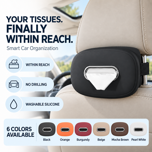 Car Headrest Tissue Box Holder Soft Silicone, Easy Reach & Washable