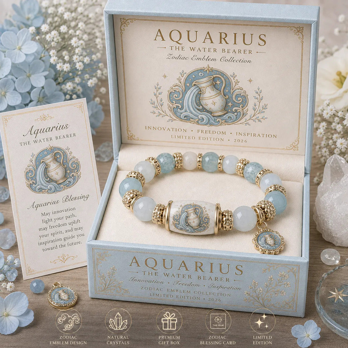 Limited Edition 12 Zodiac Bracelet Natural Chalcedony, Your Sign, Your Energy