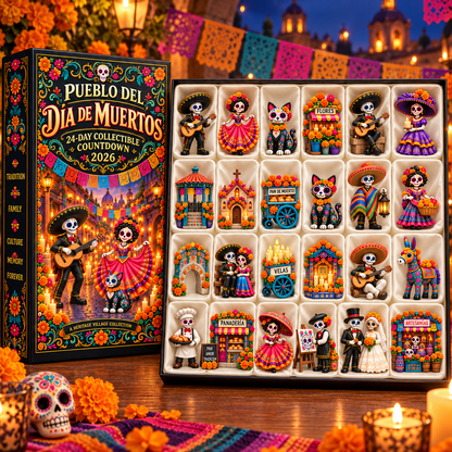 D a de los Muertos 24-Day Heritage Village Advent Calendar | Hand-Painted Mexican Keepsake