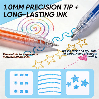 Selling Retractable Glitter Sparkle Gel Pens 1.0mm Fine Tip, Large Capacity Gel Pen Set for Art Journal & Hand Lettering