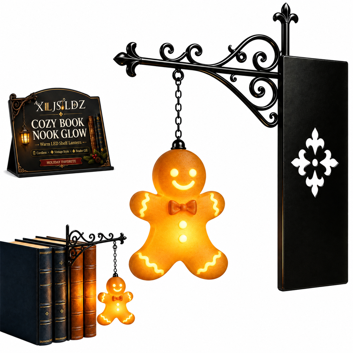 Hanging Style Xmas Shelf Lamp, Santa / Reindeer / Snowman For Cozy Reading Nook Holiday Styling