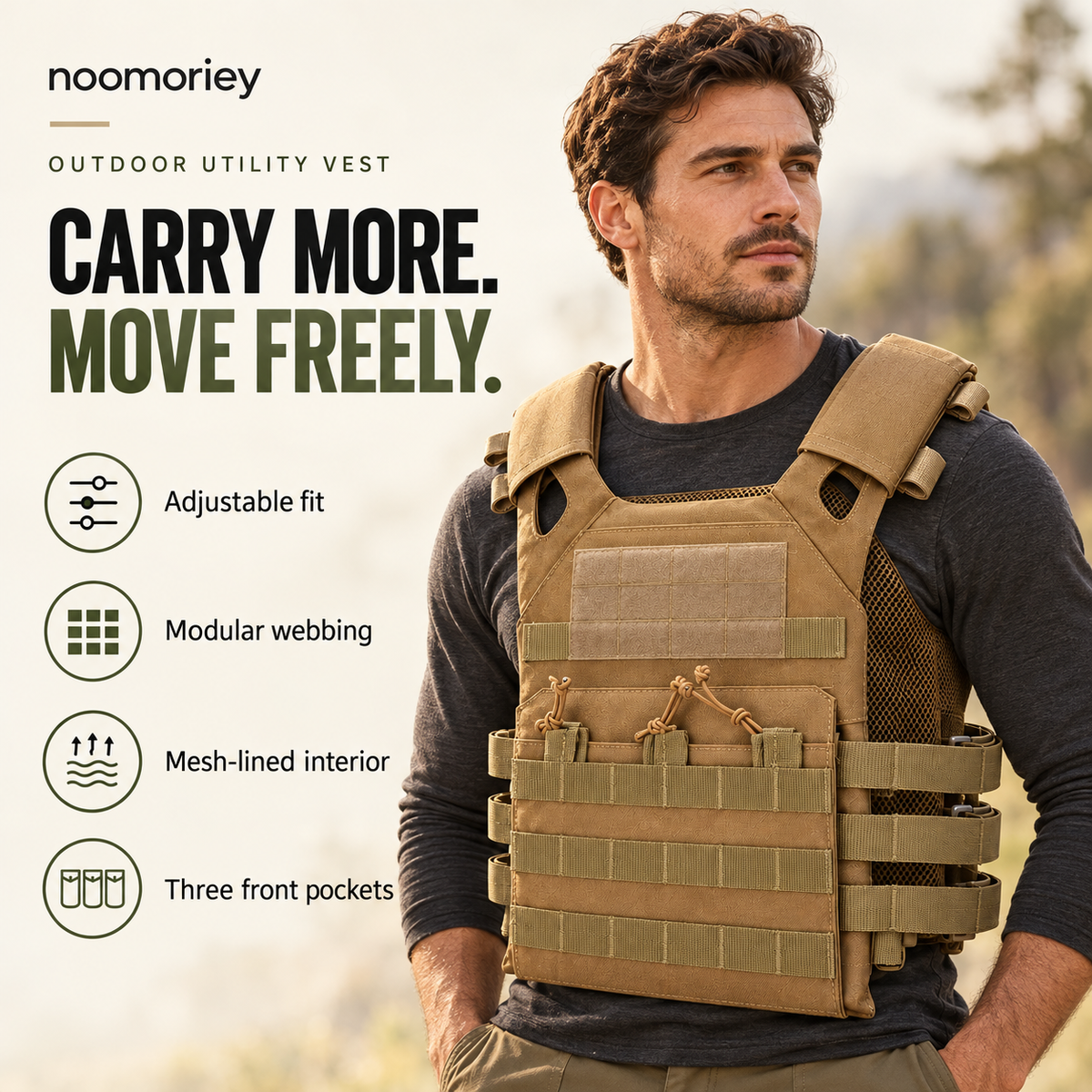 Lightweight Adjustable Utility Vest Outdoor Multi-Pocket Chest Bag