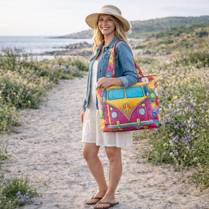 Hippie Van Quilted Tote Bag