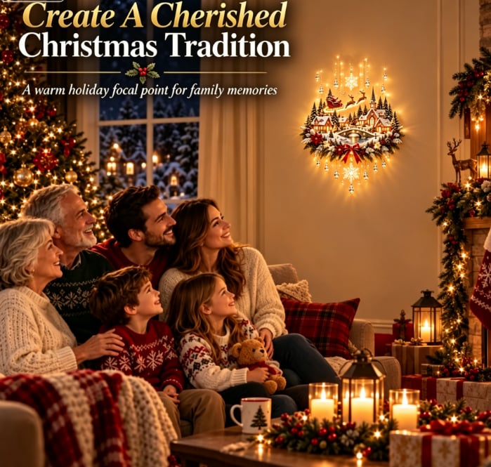Illuminated Christmas Tree & Village Wall Hanging | Cascading Warm Lights for Living Rooms, Entryways & Staircases 63CM