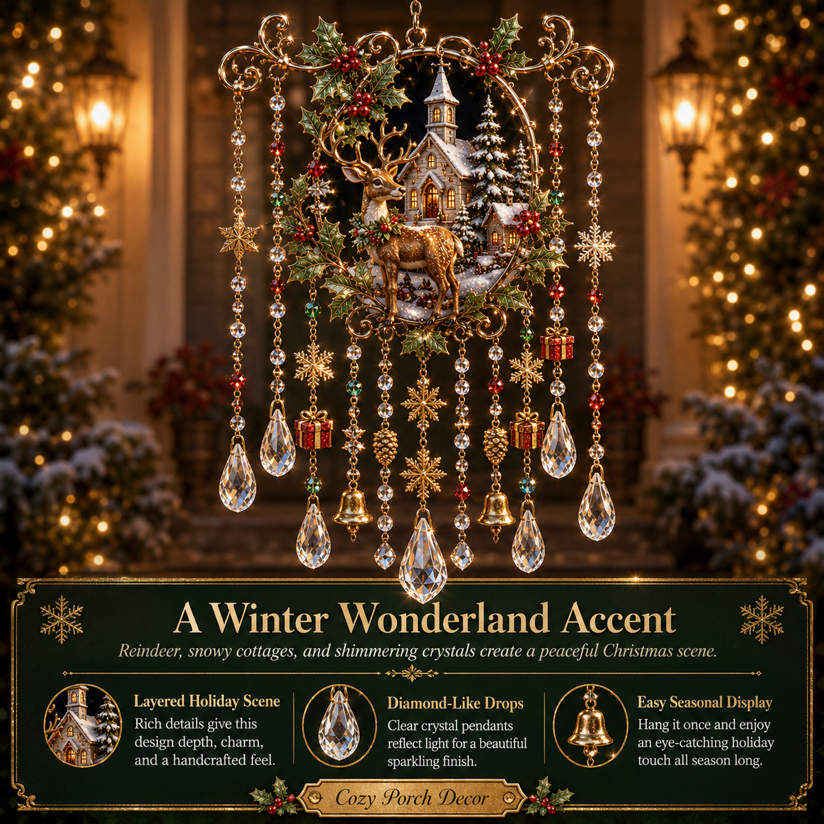 Christmas Crystal Wind Chime for Porch & Garden Decor