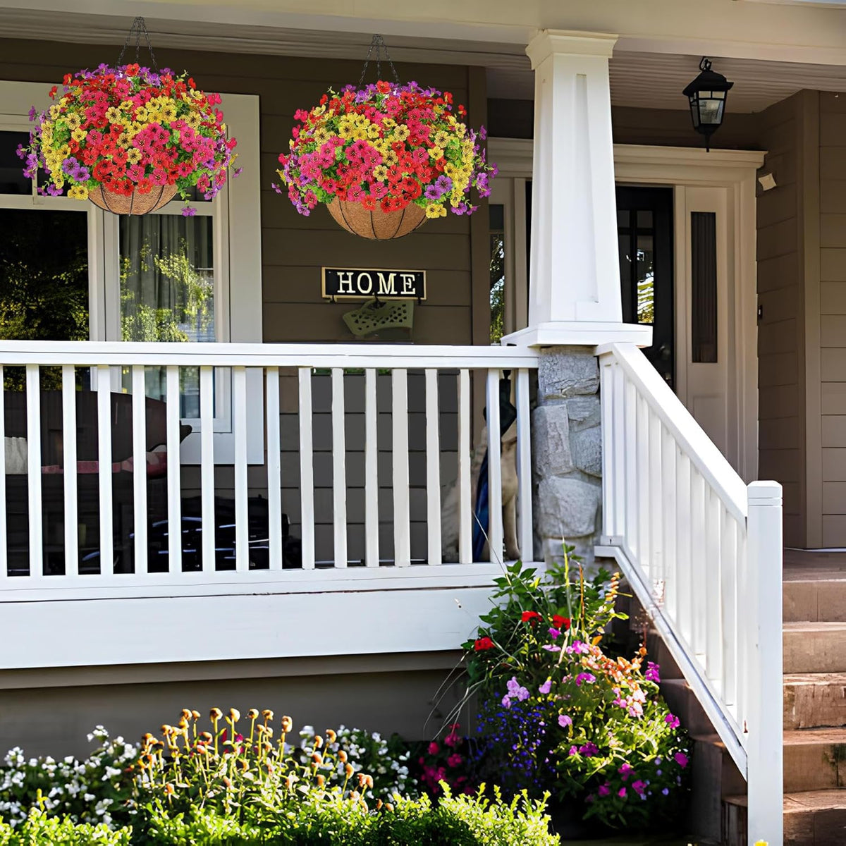 Simulated Hanging Flower Basket No Watering. No Wilting. Just Perfect Blooms