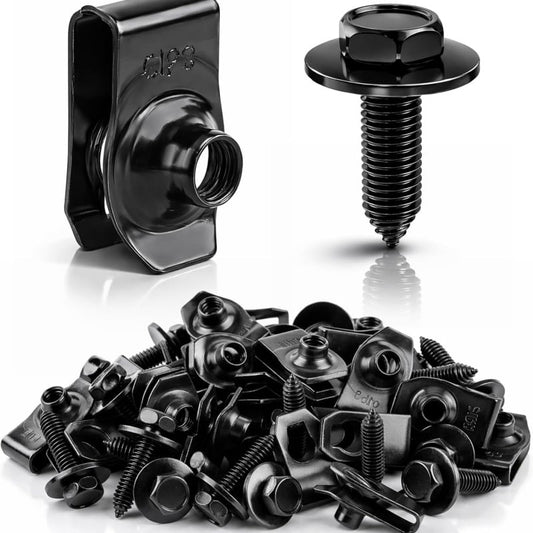 Automotive Universal Screws Black 1/4 Body Bolts & U-Nut Clips Kit(50 PCS)