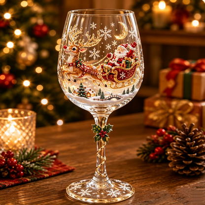 Christmas 3D Embossed Wine Glass Set, Premium Holiday Collection Ready to Gift Box