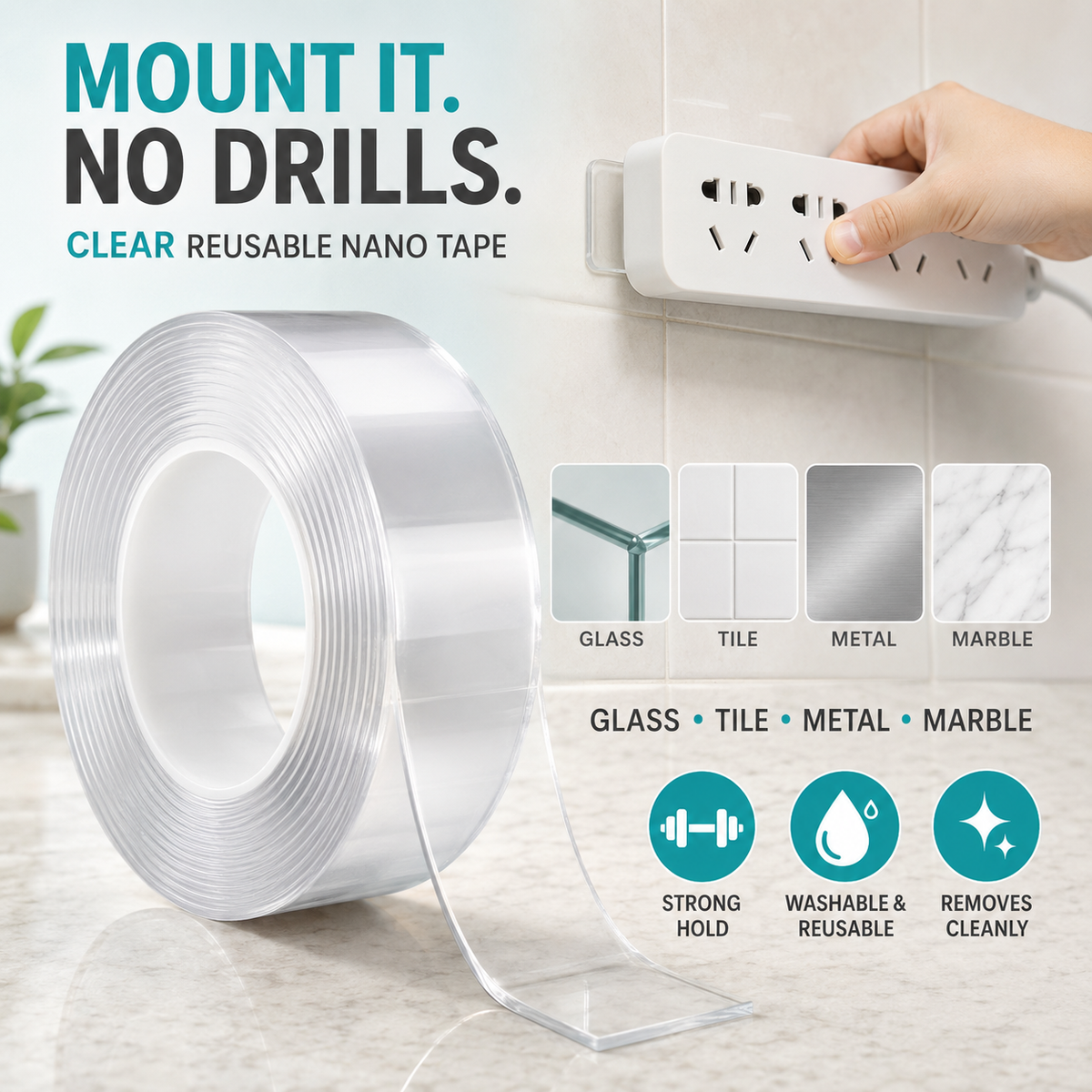 Clear Nano Double-Sided Tape,  Heavy Duty Mounting Tape for Frames, Rugs & Décor