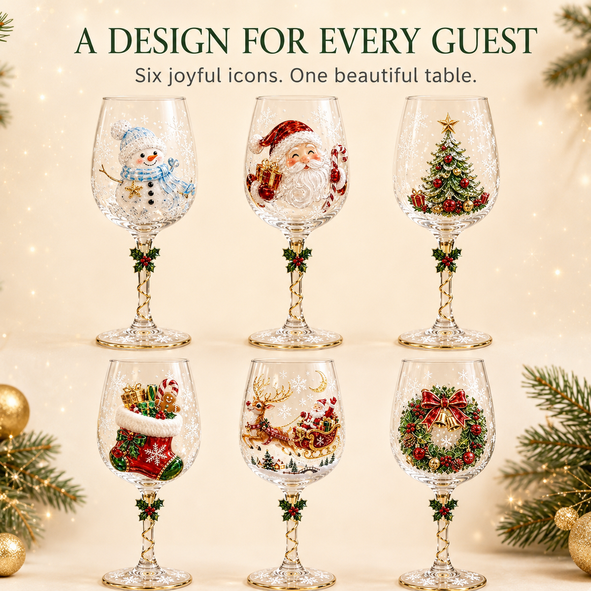 Christmas 3D Wine Glass Collection Gift Box Set