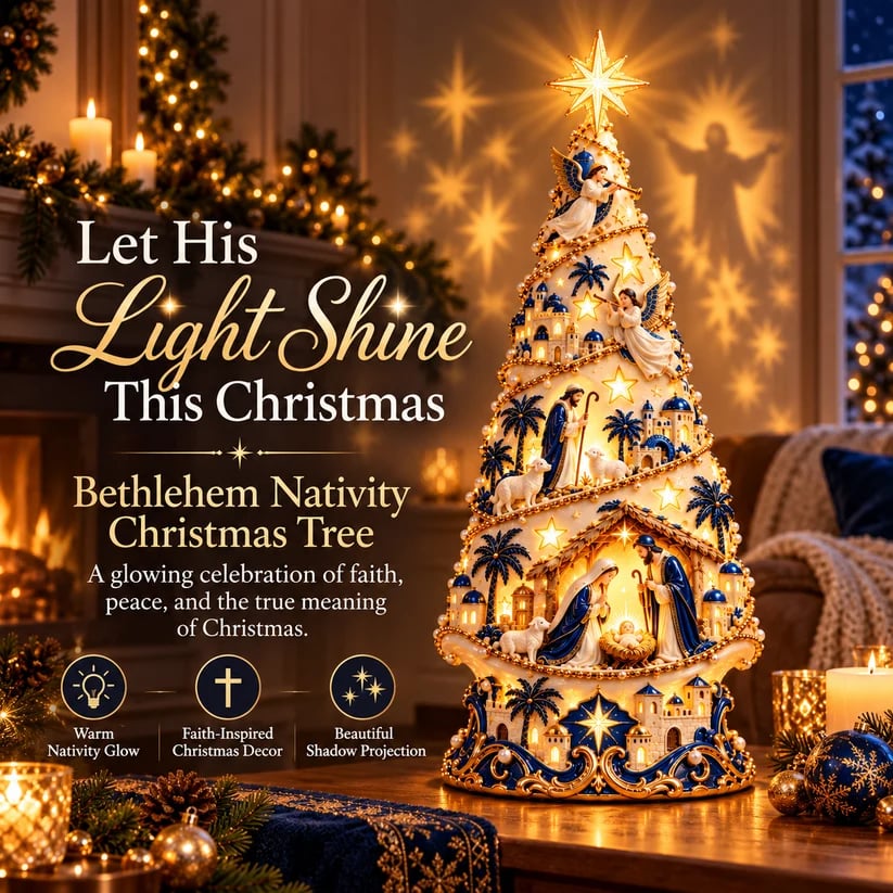 Bethlehem Nativity Light-Up Christmas Tree Jesus Shadow Projection Holiday Decor