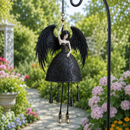 Dark Angel Gothic Wind Chime Black-Wing Outdoor Garden, Porch & Patio Decor