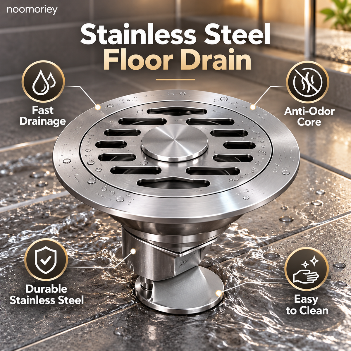 Stainless Steel Floor Drain with Odor-Blocking Core & Fast Drainage