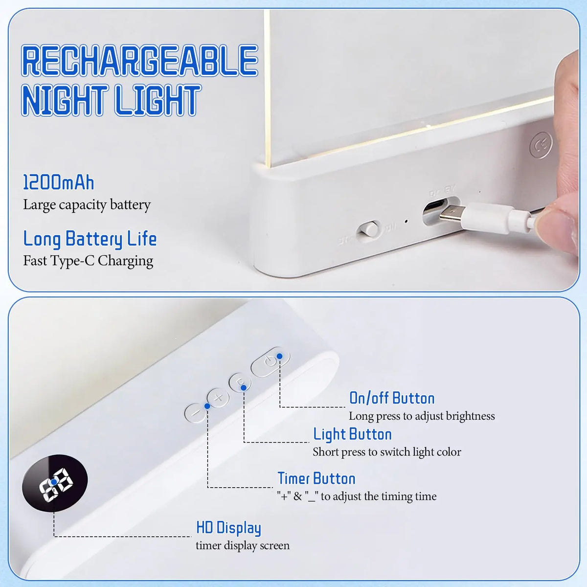 Smart LED Reading Lamp – Rechargeable, Adjustable Brightness & Timer Function, Flat Design Bedside Light for Cozy Night Reading & Unique Reader Gift