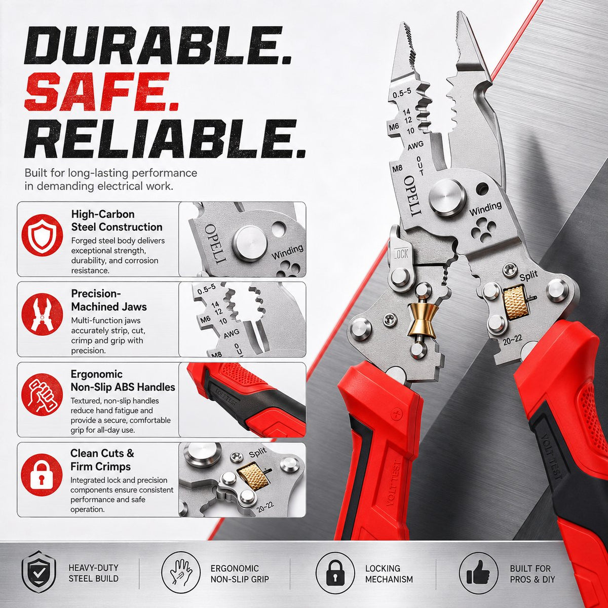 16-in-1 Electrical Pliers with Voltage Tester - Heavy-Duty Wire Stripper for Pros & DIYers!