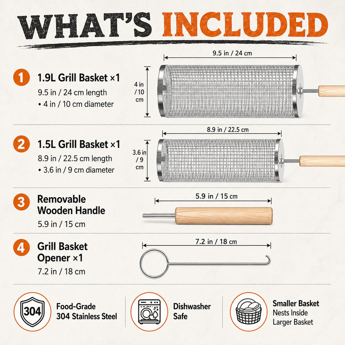Rolling Grill Baskets (2-Pack) | No More Burnt Veggies Grill Perfectly Every Time!