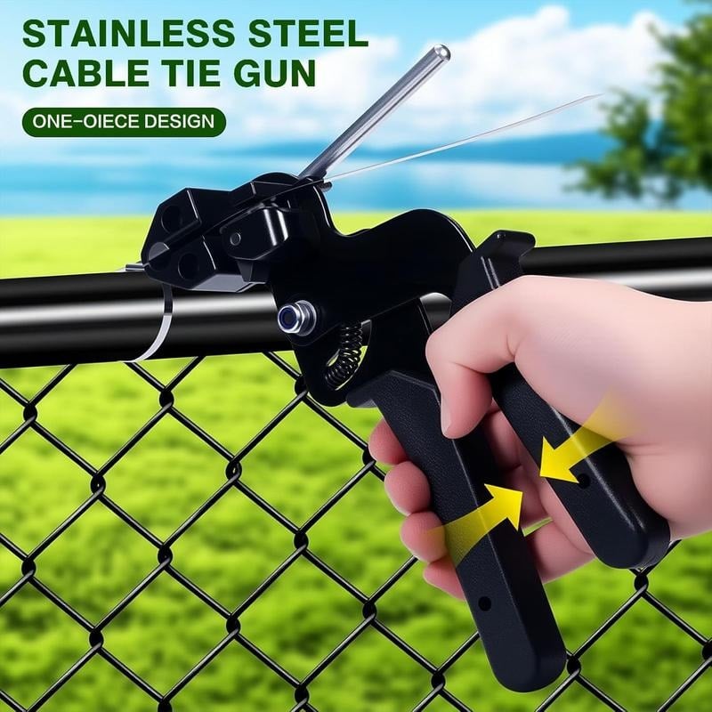 Stainless Steel Cable Tie Gun Tool with Metal Zip Ties, Heavy Duty Cable Tie Tightener & Cutter for Industrial, Fencing