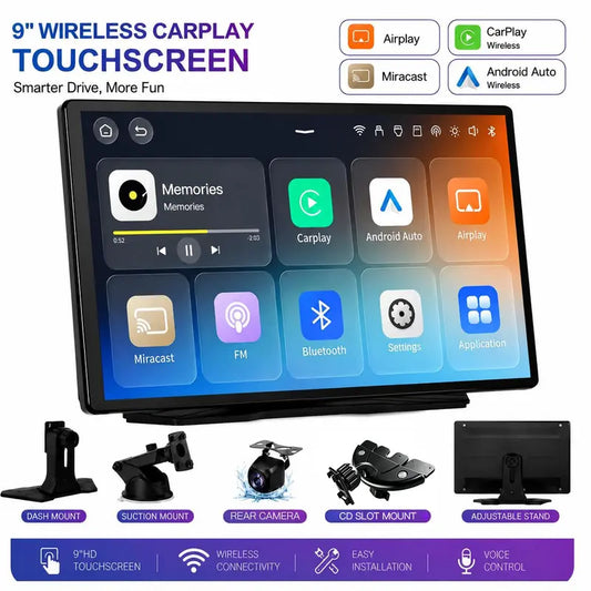 Tool Upgrade 2026 9-Inch Wireless CarPlay|Portable touchscreen supporting GPS