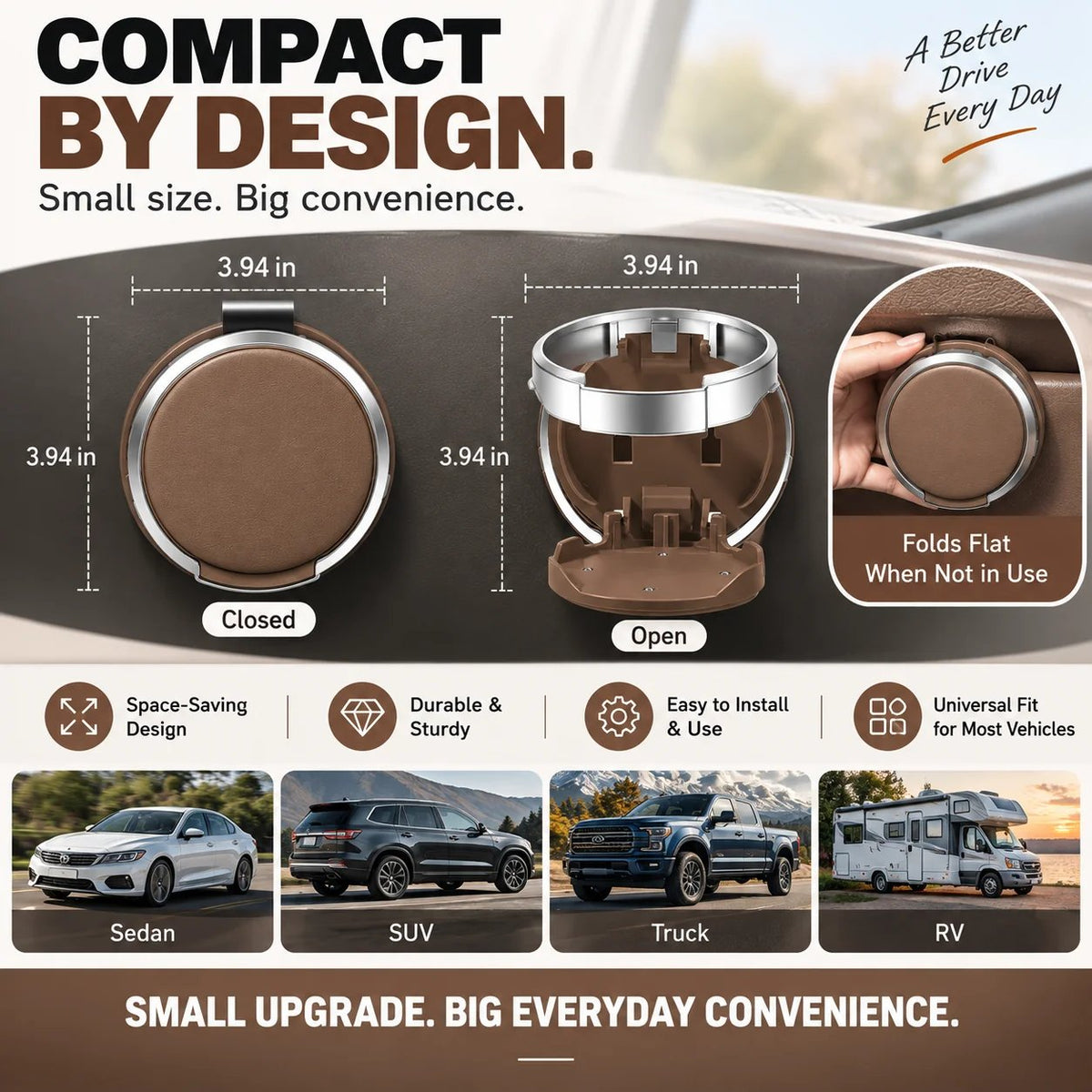 Foldable Car Cup Holder Extra Drink Space Without the Bulk