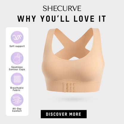 NOW! Front Closure Cross-Back Wireless Posture Bra Ultra Push-Up, All-Day Comfort & Natural Lift for a Slimmer