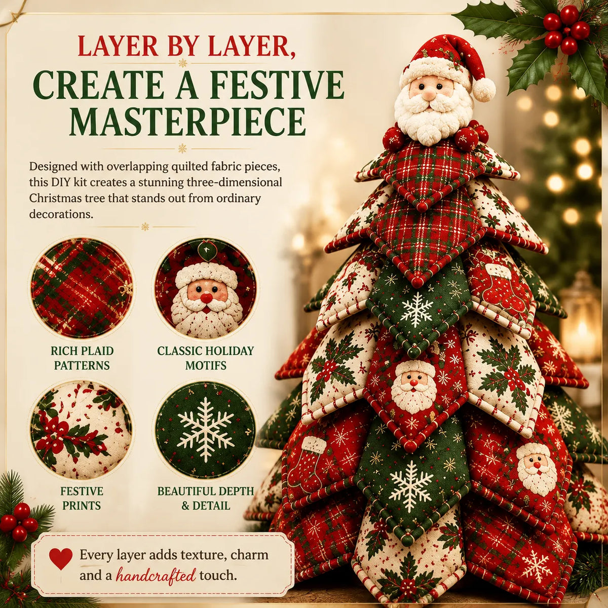 Offer - DIY Quilted Christmas Tree Kit Handmade Fabric Holiday Tabletop Tree Decor