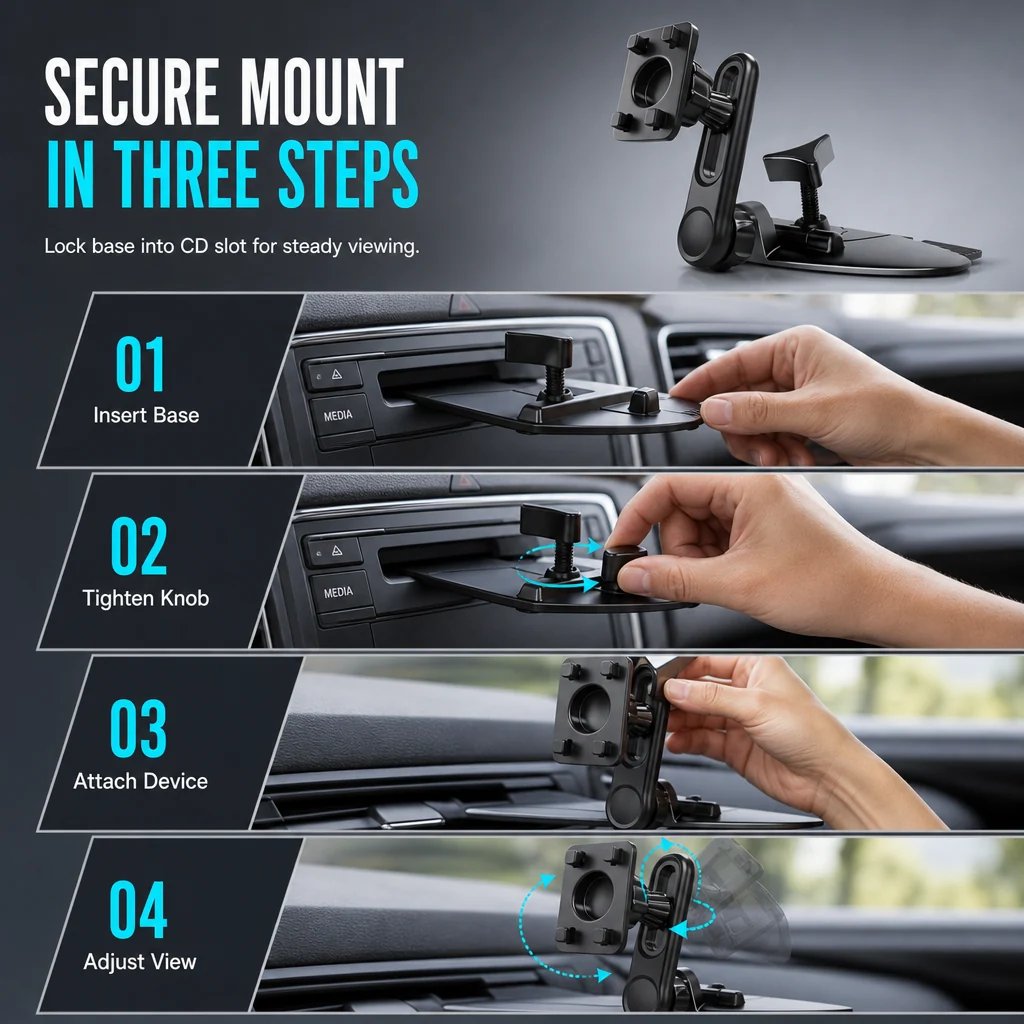 Car CD Slot and Air Vent Adjustable Gravity Phone Mount Holder Bracket Accessory