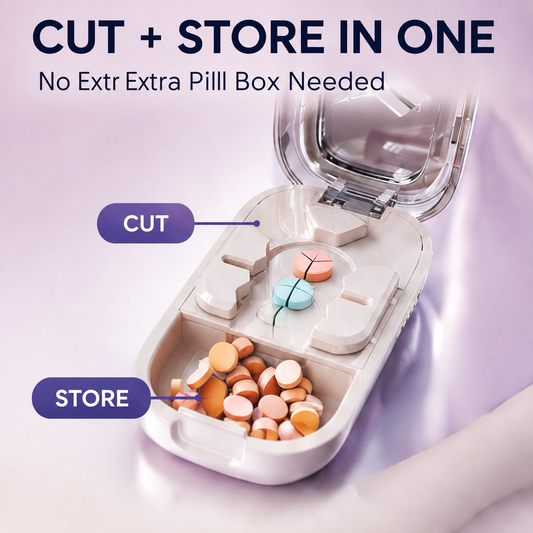 Portable Pill Cutter/Splitter & Storage Case (Cuts into 1/2, 1/3, or 1/4 portions)