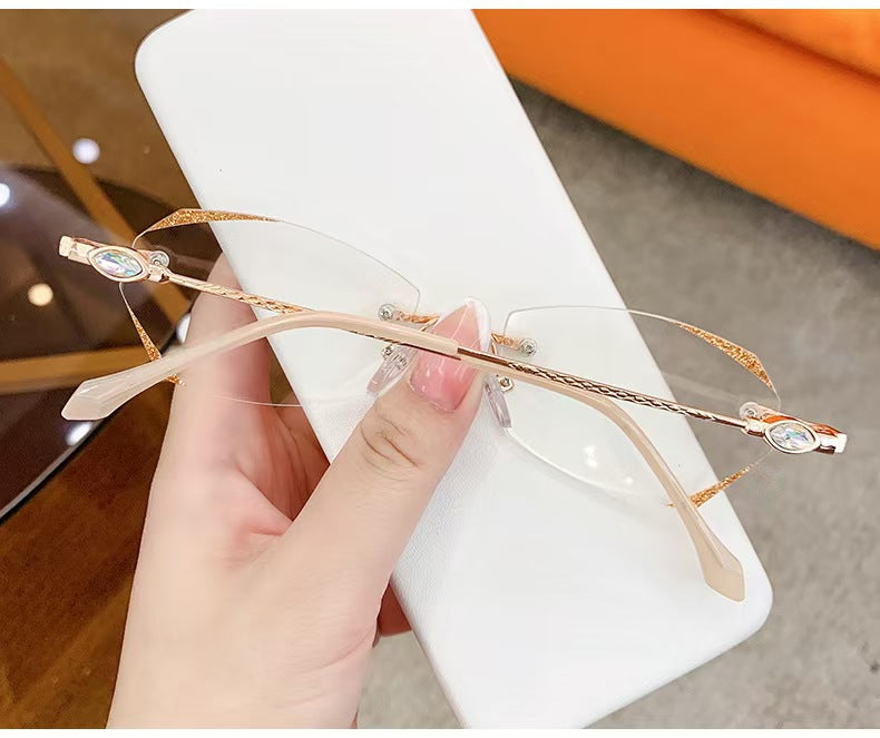 Lowest price of 2026 High-end titanium alloy frameless reading glasses with beveled edges Blocks blue light, radiation