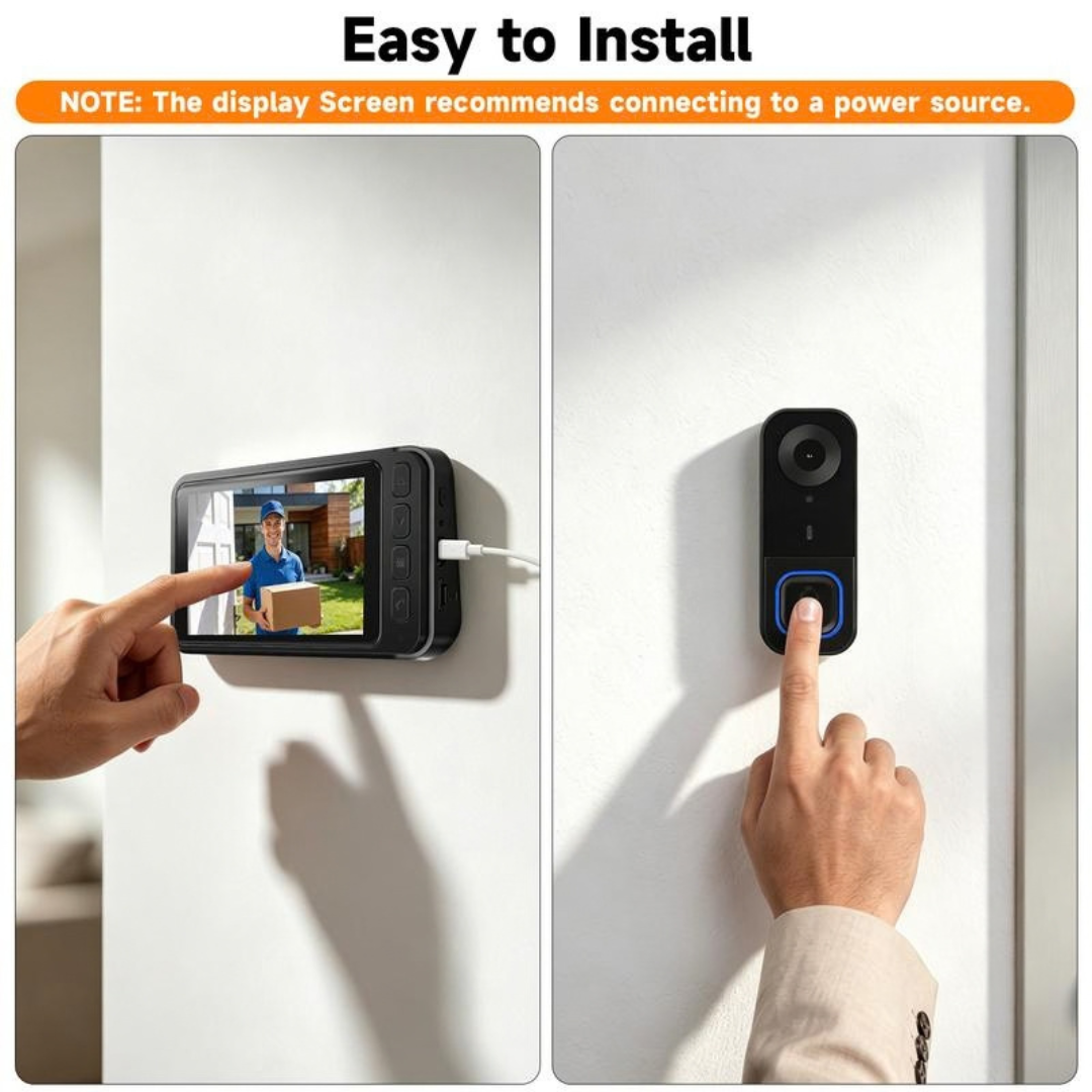 EntryView 1080P Video Doorbell with 4.3 Indoor Screen No App or Home Wi-Fi