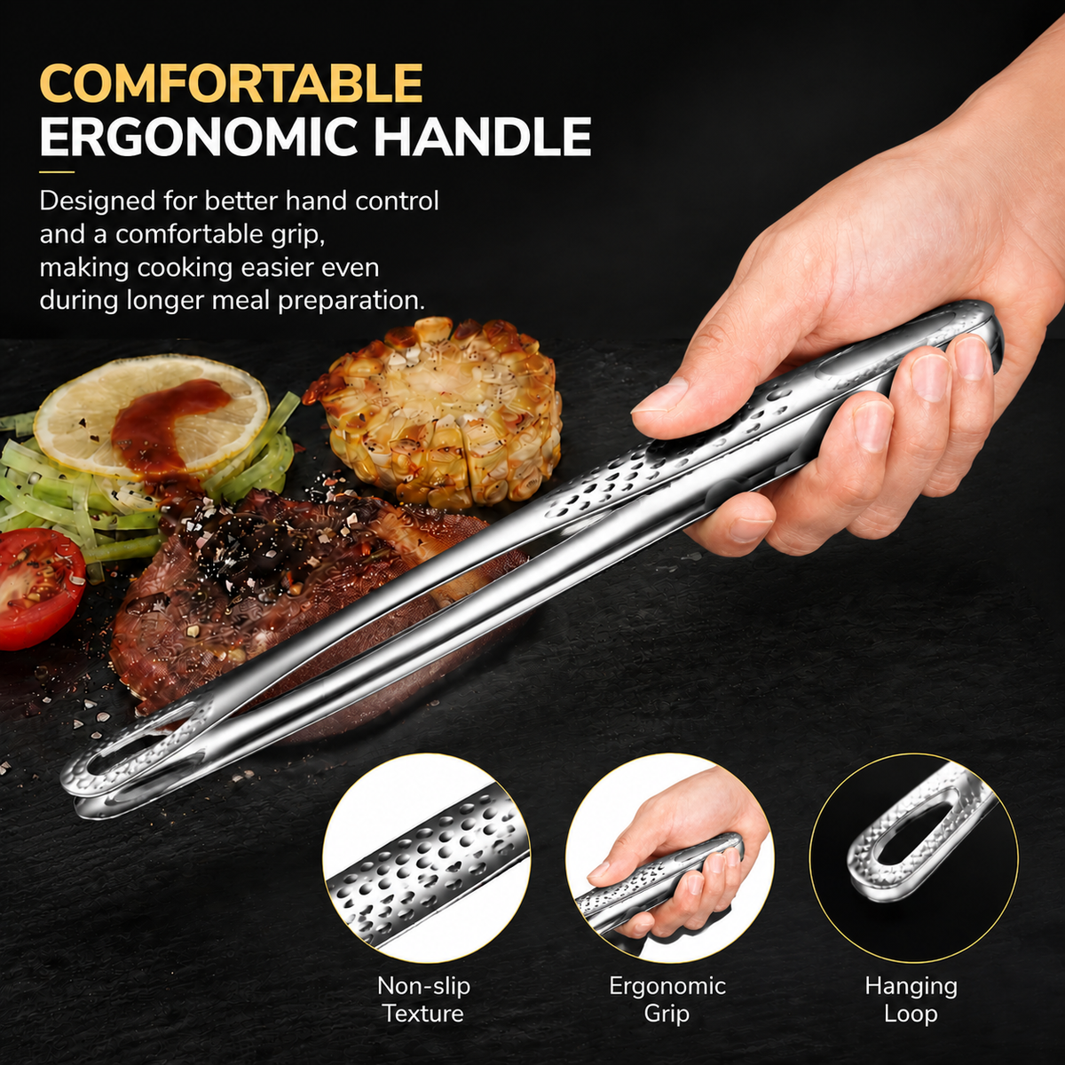 Stainless Steel BBQ Tongs Heavy-Duty Grill Tool for Easy Flipping & Serving
