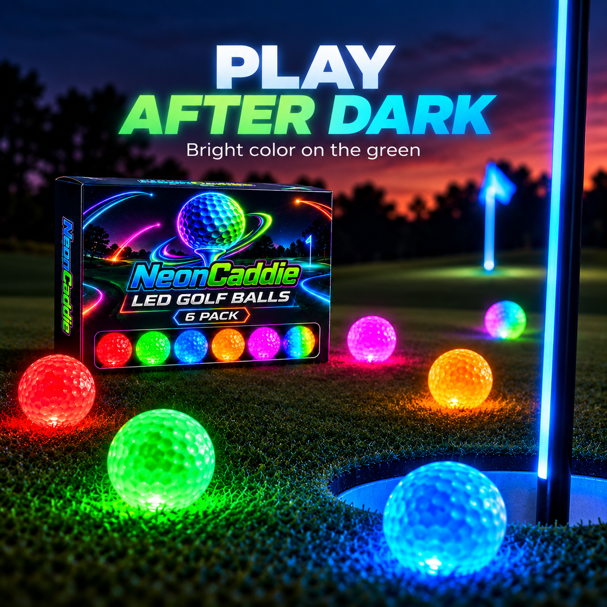 Light up every round, Ahlet-LED Golf Balls 6-Pack