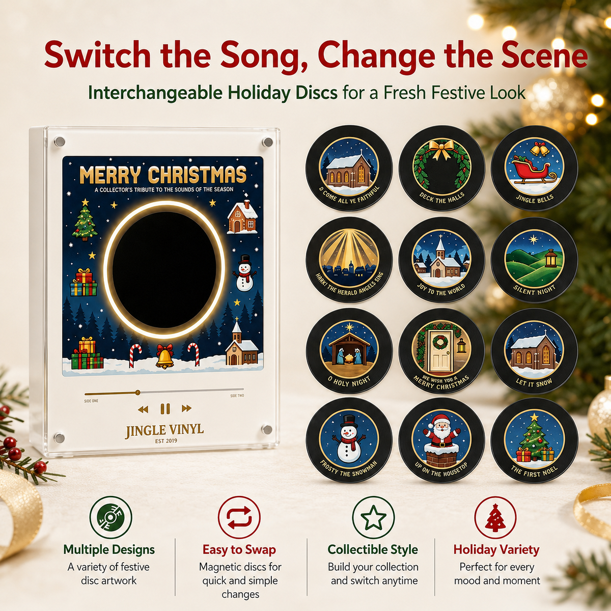 Jingle Vinyl Christmas Magnetic Music Player Set