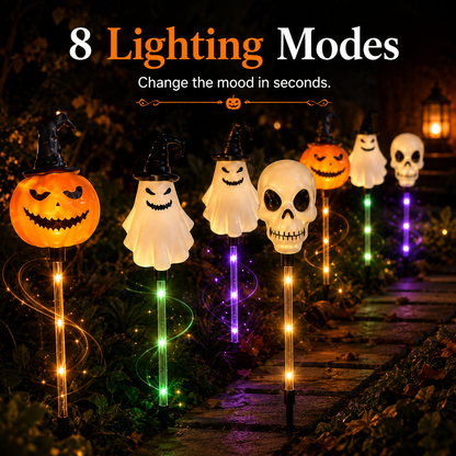 Solar Halloween Pathway Stake Lights with Pumpkins, Ghosts & Skulls