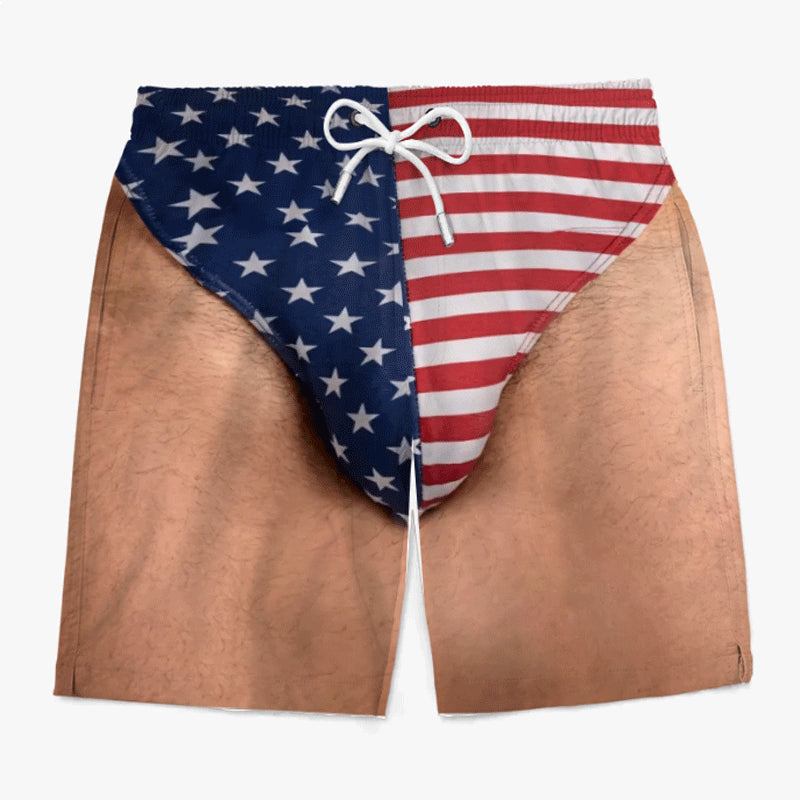 Personalized Custom Funny Patriotic Swim Trunks for Men, USA Flag Print Quick Dry Board Shorts, Summer Beach Swimwear
