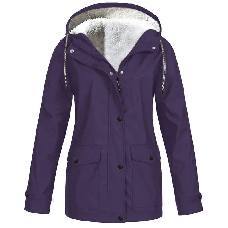 Women's Plush-Lined Windproof Hooded Jacket