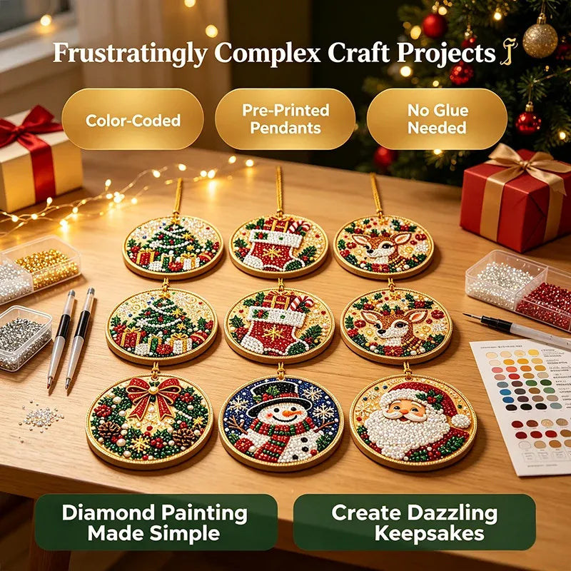 6Pcs/12Pcs Christmas DIY Diamond Painting Ornaments Kit, Xmas Tree Hanging Pendant