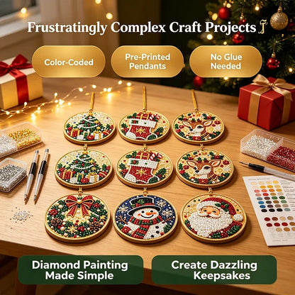 6Pcs/12Pcs Christmas DIY Diamond Painting Ornaments Kit, Xmas Tree Hanging Pendant