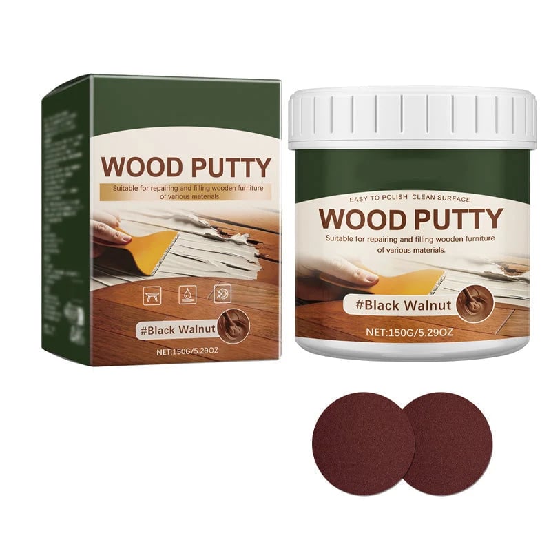 Wood Repair Filler Putty Fills Cracks & Chips, Smooths Surfaces, Blends with Dark Wood