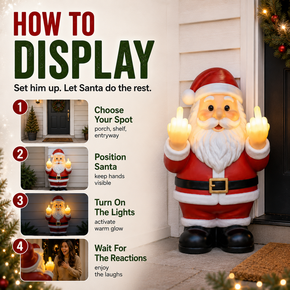 Mischievous Light-Up Middle Finger Santa Christmas Decor