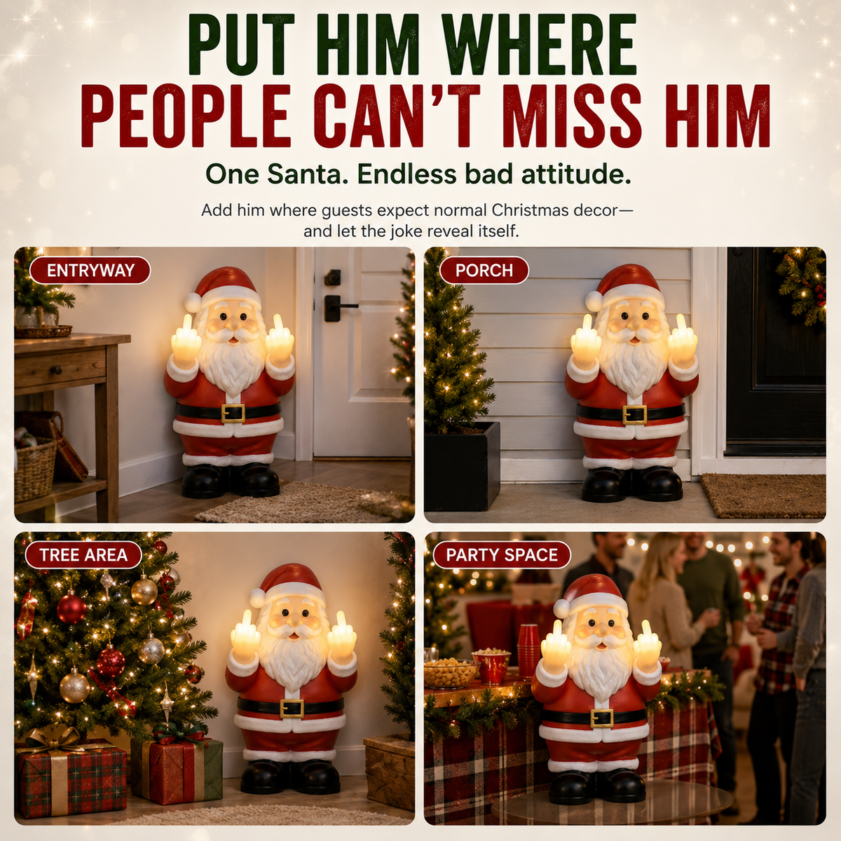 Mischievous Light-Up Middle Finger Santa Christmas Decor