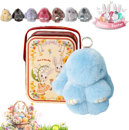 Easter Cute Bunny Plush Keychain - Iron Box Gift Option, Easter Sweet Surprise