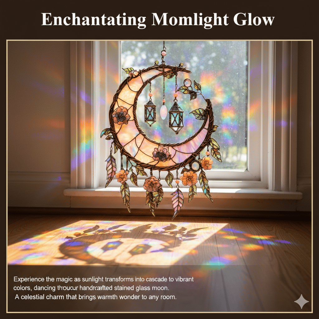 Hand-Painted Moon and Floral Window Decor