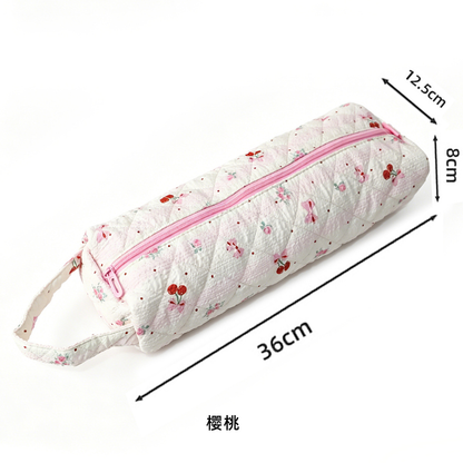 Quilted Multi Purpose Storage Bag, Portable Zipper Cosmetic Makeup Pouch with Handle