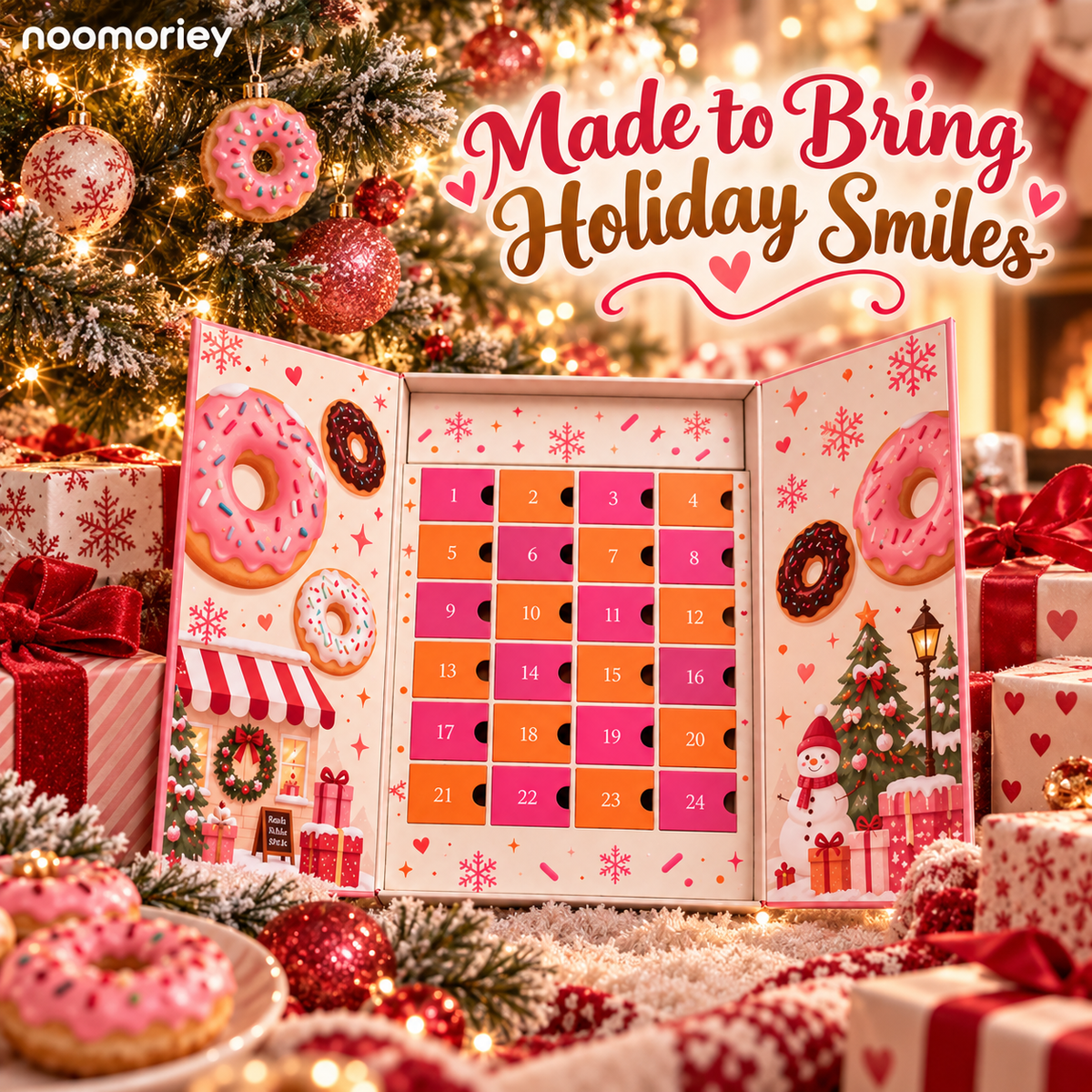 Donut-Themed Christmas Advent Calendar 24-Day Holiday Surprise Countdown